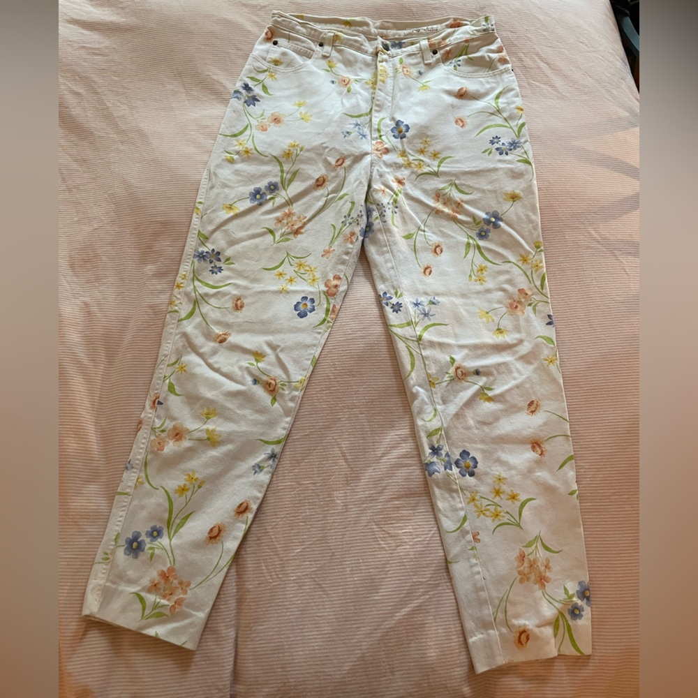 White Floral Jeans